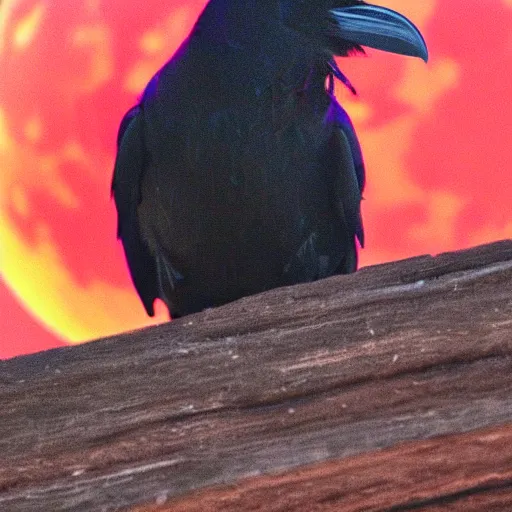 Image similar to a raven in front of a red moon