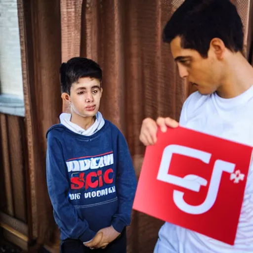 Image similar to a 4K photograph, cinematic lighting, award winning photo of a kid explaining to his mom why socialism is a good thing, socialist style photo