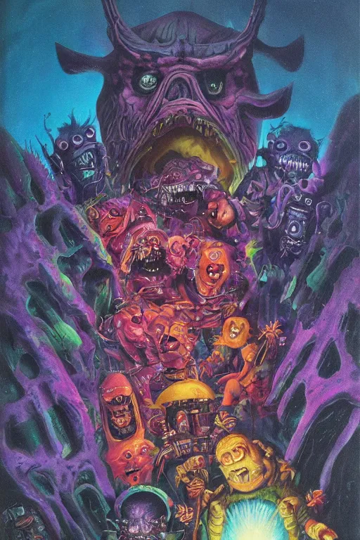 Image similar to horror mutants by jack vance, mike mignogna, lisa frank, paul lehr, highly detailed, vintage dark sci fi, oil painting