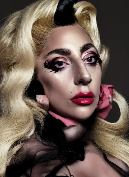 Prompt: lady gaga styled by nick knight posing, archive fashion, style, vogue magazine, highly realistic. high resolution. highly detailed. dramatic. 8 k. 4 k.