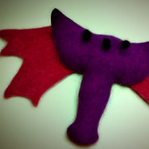 Image similar to photo of an intricately detailed representation of a accurate cat-bat made out of needle felt.