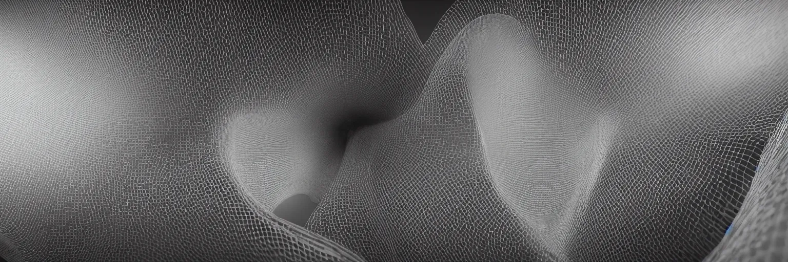 Image similar to dream machine. complex shape. delicate mesh. octane render. 8 k. monochrome. cinematic.