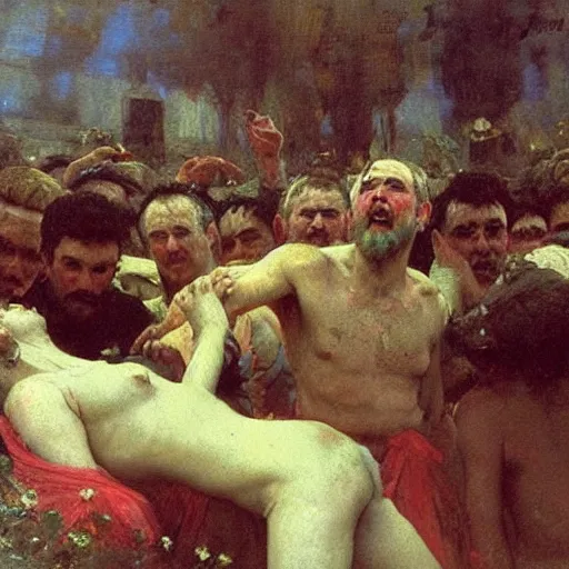 Image similar to the dream of the old tyrant, by ilya repin, oil on canvas, 1 8 8 3