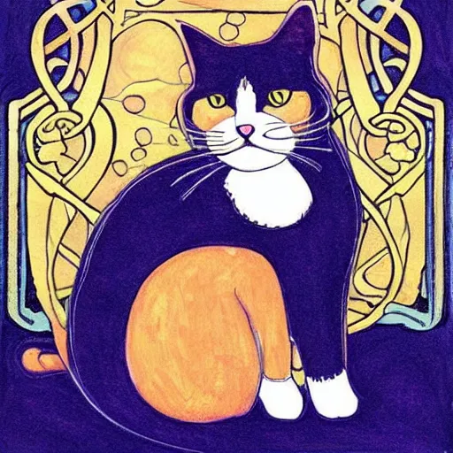 Image similar to cat portrait, art nouveau style