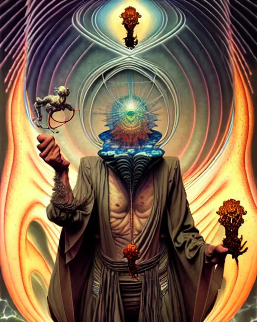 Image similar to the hermit tarot card, fantasy character portrait made of fractals, ultra realistic, wide angle, intricate details, the fifth element artifacts, highly detailed by peter mohrbacher, hajime sorayama, wayne barlowe, boris vallejo, aaron horkey, gaston bussiere, craig mullins