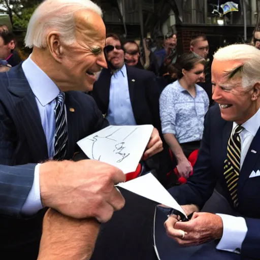 Image similar to joe biden dressed as batman and signing autographs