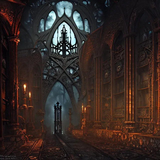 Image similar to steam necropolis, memento mori, gothic, neo - gothic, art nouveau, hyperdetailed copper patina medieval icon, stefan morrell, philippe druillet, ralph mcquarrie, concept art, steampunk, unreal engine, detailed intricate environment, octane render, moody atmospherics, volumetric lighting, ultrasharp, ominous, otherworldly