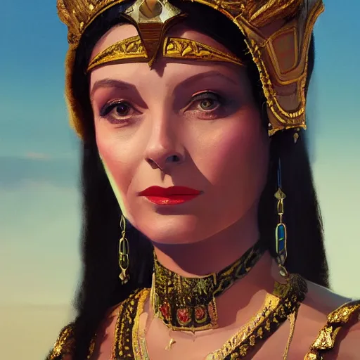 Image similar to closeup portrait of a young vivian leigh as cleopatra, palace background, dramatic light, gorgeous view, depth, high detail, digital art, painted by greg rutkowski, trending on artstation