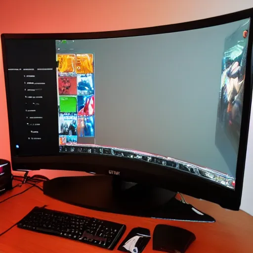 Prompt: giant gaming pc in room with monitor