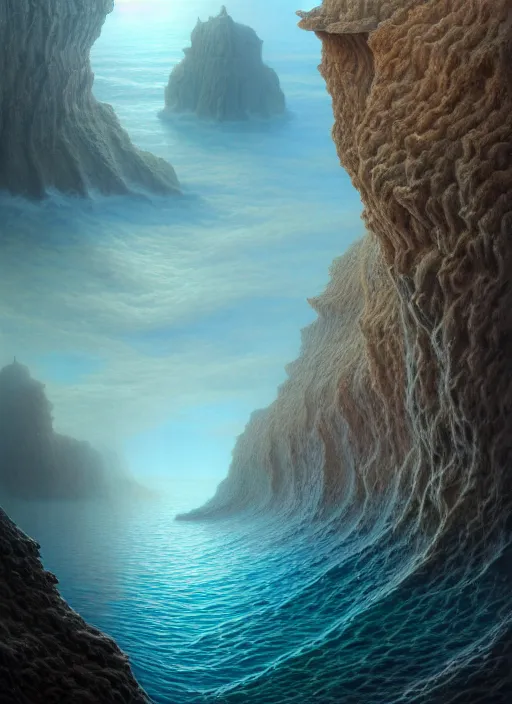 Image similar to A hyper-detailed 3d render like a Oil painting of the Aquatic-Cliffs of the Great-Sand-Sea, surrealism!!!!! surreal concept art, lifelike, photorealistic, digital painting, aesthetic, smooth, sharp focus, Artstation HD, by Greg Rutkowski, Chris Tulloch McCabe, Valentina Remenar and Asher Duran,