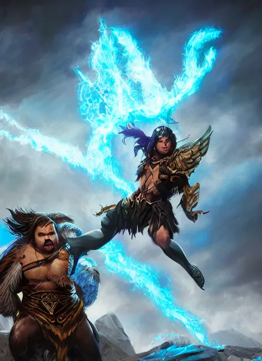 Image similar to A fantasy comic book style portrait painting of jack black as a Mystical Valkyrie, unreal 5, DAZ, hyperrealistic, octane render, RPG portrait, dynamic lighting