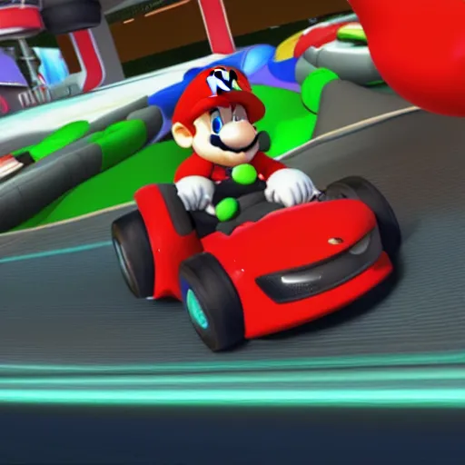 Prompt: Dababy car in Mario kart game screenshot