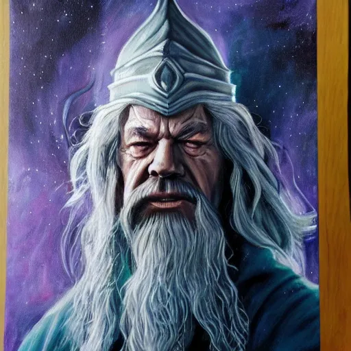 Image similar to gandalf as thanos, painting