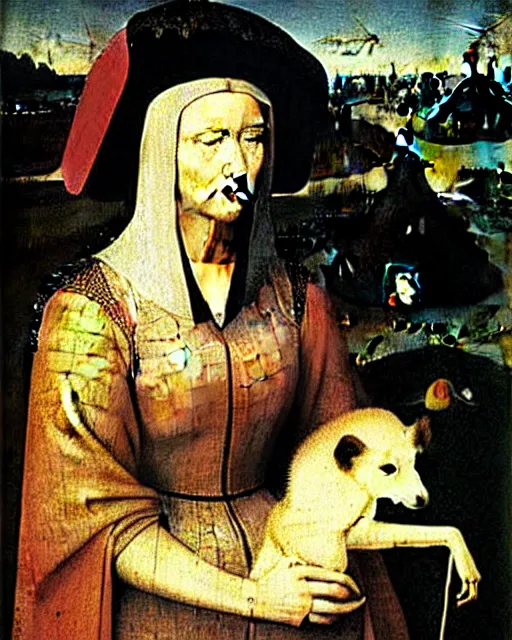 Prompt: Lady with an Ermine by Leonardo painting by Hieronymus Bosch