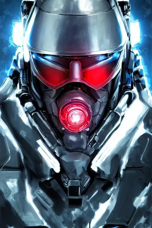 Image similar to cyber cyborg ninja mask helmet metal gear solid artic suit swat commando, global illumination ray tracing hdr fanart arstation by sung choi and eric pfeiffer and gabriel garza and casper konefal, a spectacular view cinematic rays of sunlight comic book illustration, by john kirby