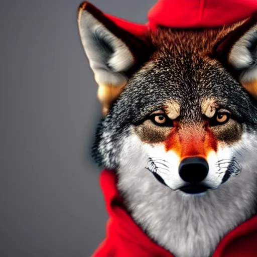 Image similar to a red wolf in a hoodie, anime, ultra HD, pleasant