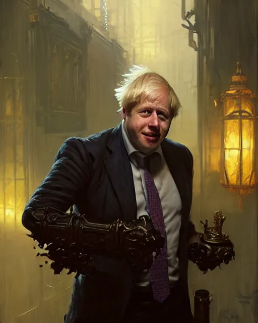 Image similar to boris johnson as a bugger king server, character portrait, ultra realistic, concept art, intricate details, highly detailed by greg rutkowski, gaston bussiere, craig mullins, simon bisley