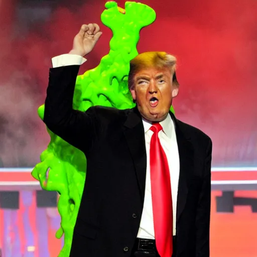 Image similar to trump getting slimed at the kids choice award, 2 0 0 8, crt television