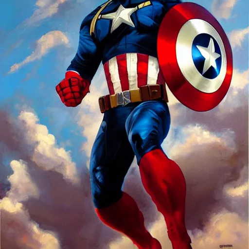 Prompt: a painting of a man in a captain america costume, poster art by Mark Brooks, trending on cgsociety, american realism, marvel comics, official art, american propaganda