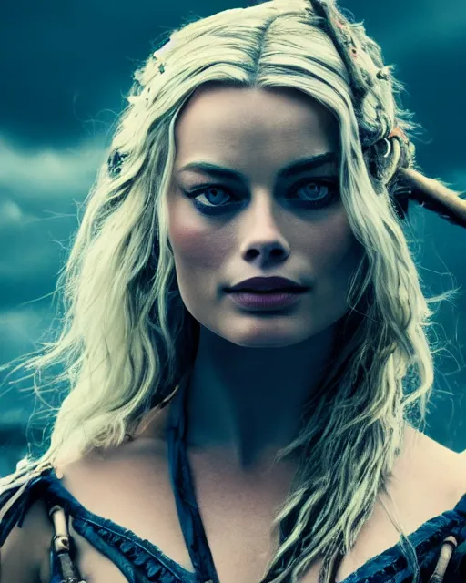 Image similar to a photo of blue eyed margot robbie as a pirate, cinematic, award winning, 4k