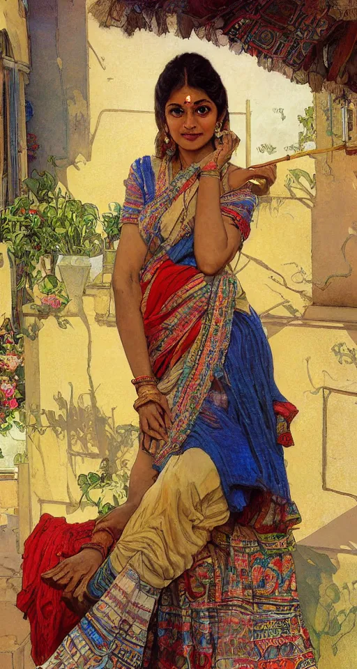 Image similar to close up a beautiful Indian doctor in Texas, sun shining, photo realistic illustration by greg rutkowski, thomas kindkade, alphonse mucha, loish, norman rockwell.