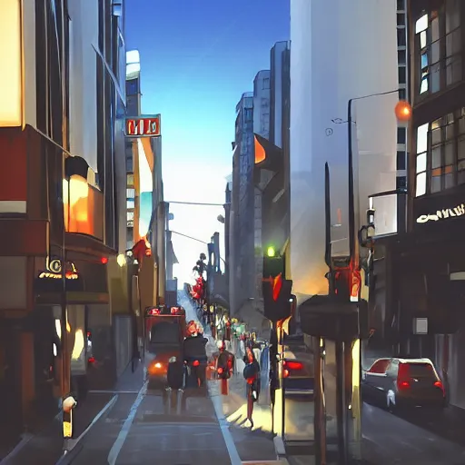 Prompt: auckland city queen street, dynamic lighting, cinematic composition, artstation, kiwiana