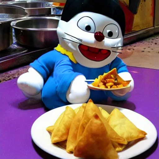 Prompt: doraemon eating samosa