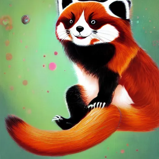 Image similar to red panda by takashi murakami,, beeple and james jean, aya takano color style, 4 k, super detailed, night sky, digital art, digital painting, celestial, majestic, colorful