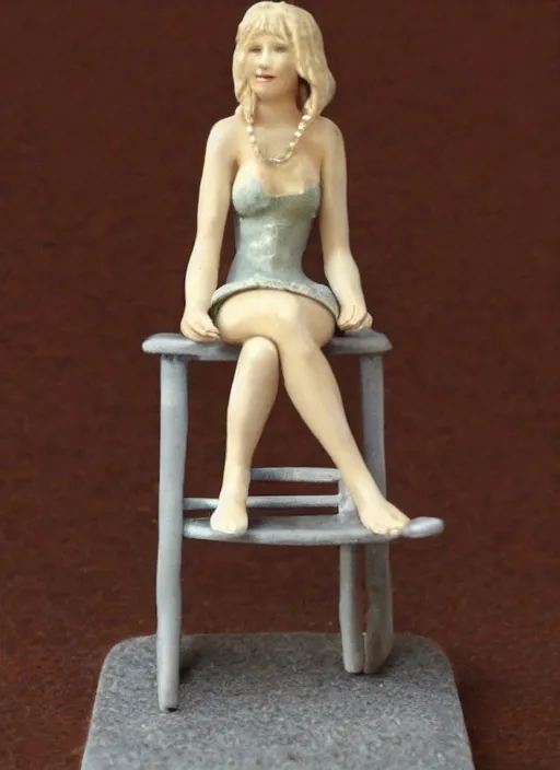 Prompt: Images on the store website, eBay, Full body, Miniature of a woman sitting on a chair