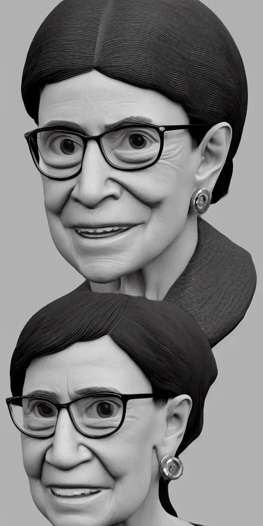 Image similar to Fanart 3D model of Ruth Bader Ginsberg, trending on artstation, cycles render, character bust, For Hire 3D artist, Pixar and Industrial