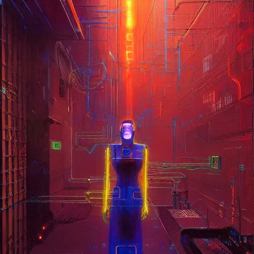 Image similar to cyberpunk robot with neon lights and exposed wiring, highly detailed beksinski style cyberpunk 2 0 7 7 painting