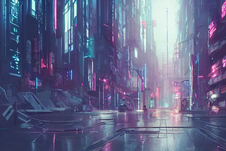 Prompt: cyberpunk street, by wlop, rain, poster, anime key visual, artstation