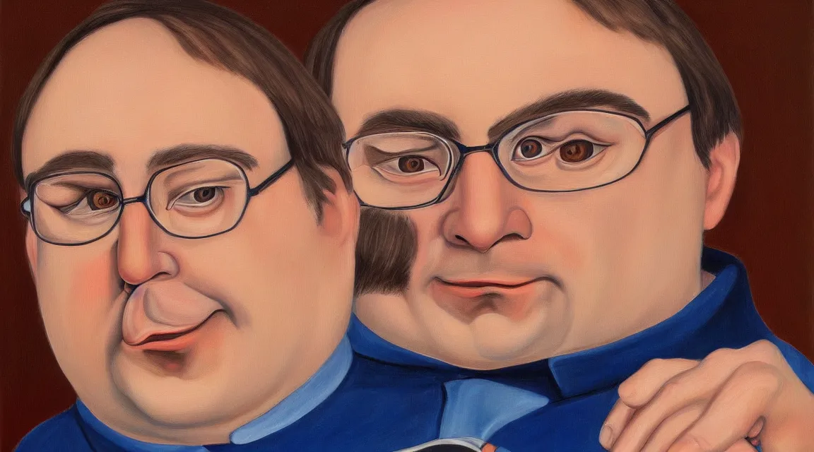Prompt: portrait of Linus Torvalds painted by fernando botero