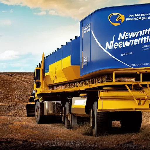 Prompt: A depiction of the largest mining truck in the world, marketing material from Newmont.