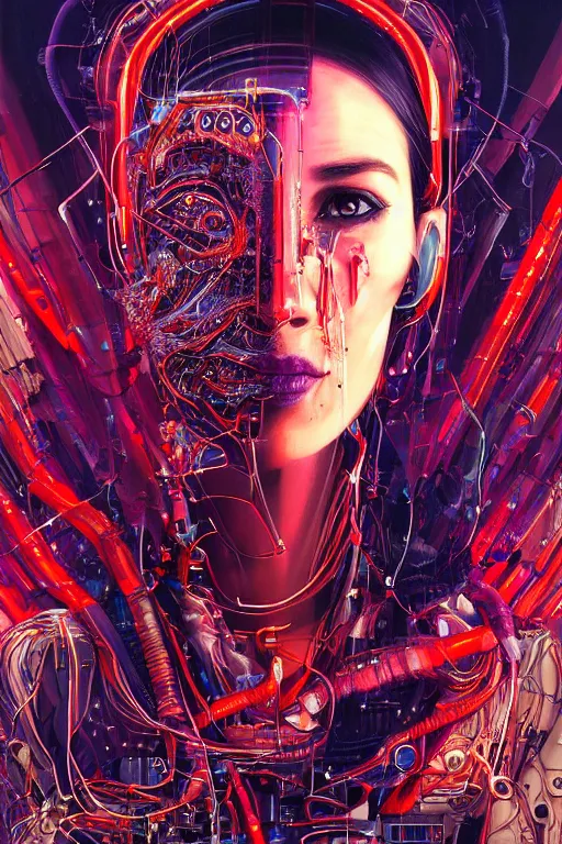 Image similar to portrait of computer & circuits, melting, nasa, 8 k, by tristan eaton, stanley artgermm, tom bagshaw, greg rutkowski, carne griffiths, ayami kojima, beksinski, giger, trending on deviantart, face enhance, hyper detailed, minimalist, cybernetic, android, blade runner, full of colour, super detailed