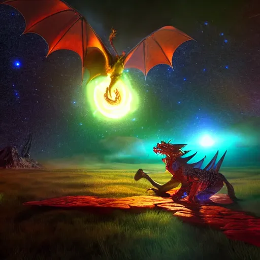 Prompt: Dragon Creepy cosmic color scheme star gazing Unreal Engine Ultra Hd