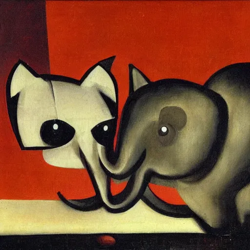 Prompt: Cats and elephants oil on canvas, by Corneille,