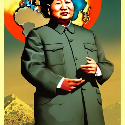 Image similar to mao zedong holding the planet earth, high quality digital art, artstation, 8 k