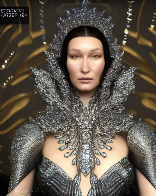 Image similar to a highly detailed metahuman 4 k close up render of an alien goddess bella hadid as alien in iris van herpen dress schiaparelli in diamonds crystals swarovski and jewelry in style of alphonse mucha gustav klimt trending on artstation made in unreal engine 4