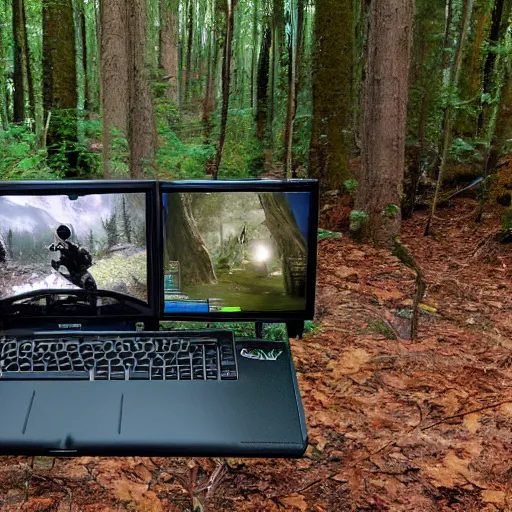 Image similar to gaming setup in forest