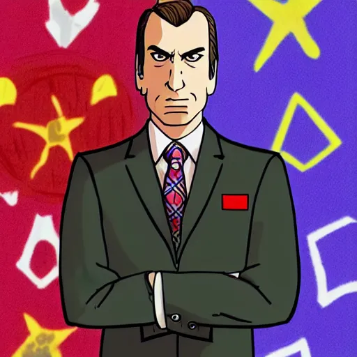 Prompt: saul goodman in the style of pheonix wright, cartoon