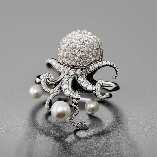 Image similar to hd photo of a octopus ring with diamonds and pearls