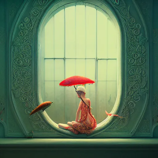 Image similar to lullaby of hope happiness, moody : : wes anderson, roger dean, sophie anderson, esao andrews : : ornate, dynamic, particulate, intricate, elegant, highly detailed, centered, artstation, smooth, sharp focus, octane render, 3 d