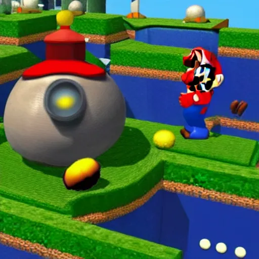 Image similar to Super mario 64 bob-omb battlefield, rendered in unreal engine, hyper detailed