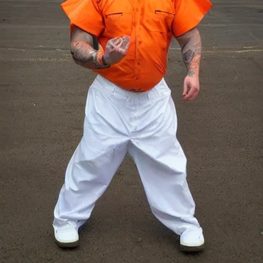 Image similar to bull disguised with orange inmate clothes
