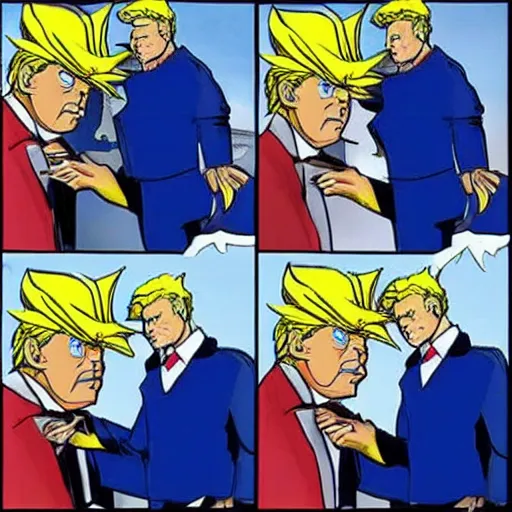 Image similar to donal trump being a super saiyajin blue god
