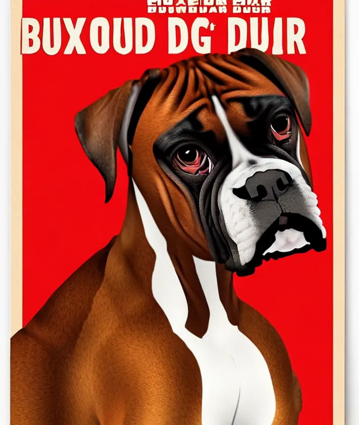 Image similar to boxer sportsman as boxer dog, anatomically correct, style of american 6 0's poster