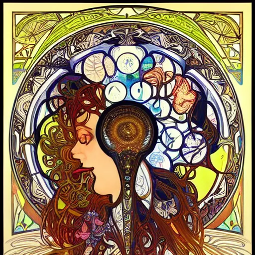 Image similar to art by benoit mandelbrot, alphonse mucha, alex grey, syd mead