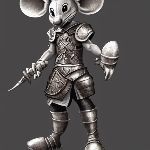 Prompt: anthropomorphic warrior mouse with armor reaching for floating crystal, RPG Portrait, trending on Artstation, Pose Study, Photorealistic, ultra detailed, award winning