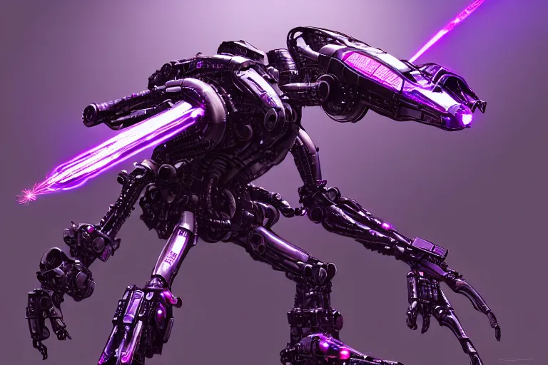 Image similar to alien military three legged tripedal tripod mecha, metal laser tentacles, purple, futuristic, apocalyptic, by jon aaron kambeitz, katsuhiro otomo, heng z, concept art, insanely detailed, raytracing, octane, unreal engine, trending on artstation